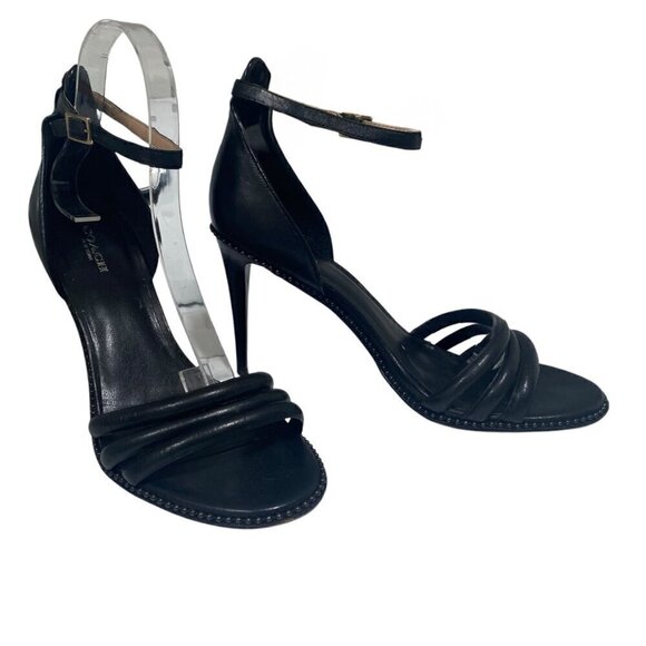 Coach Iliana Black Leather Ankle Strap Heels Size 9.5 - Picture 3 of 7